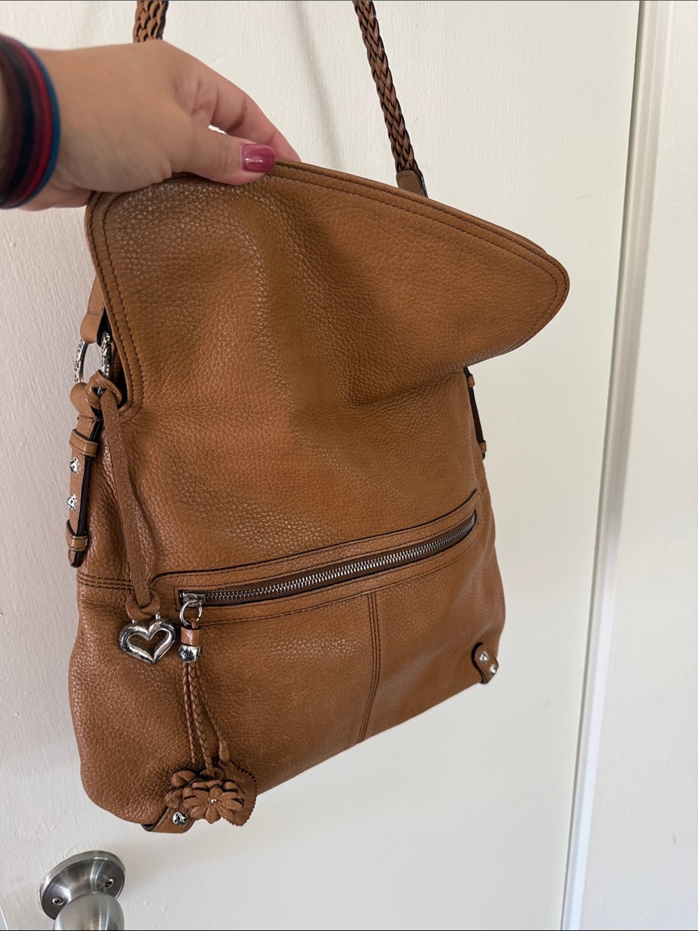 Brighton Tan Pebbled Leather Shoulder Bag with Floral Tassel - Picture 4 of 17